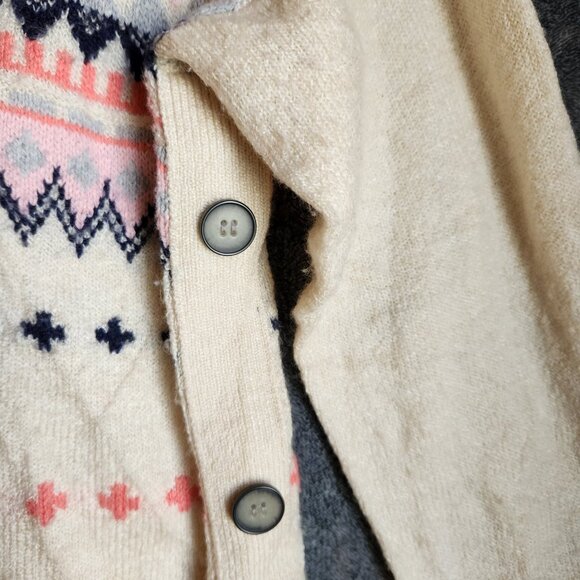 Caslon Winter Sweater Womens Large Knit Wool Blend Fair Isle Off White Buttons - Picture 5 of 10